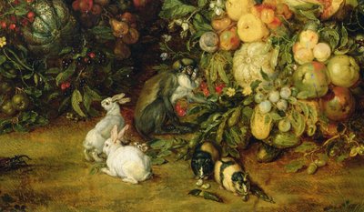 The Virgin and child in a garland of fruit and flowers, detail of animals, c.1614-18 (detail) by Jan and Rubens, P.P. Brueghel